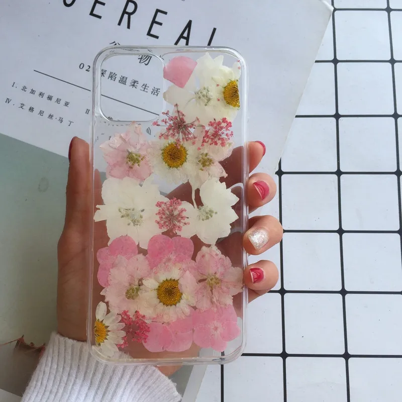 Tfshining настоящий прессованный высушенный чехол с цветами для iphone 11 11pro max X XR Xs max 6 6s 7 8 plus, прозрачный чехол, блестящий девчачий чехол