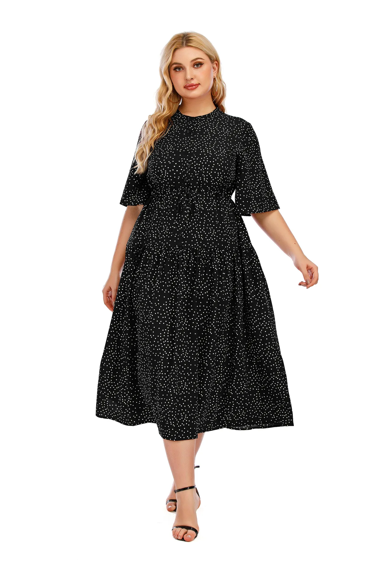 

Summer Polka Dot Dress XL To 5XL Plus Size Casual Dress Women Long Maxi Dresses SQ0166