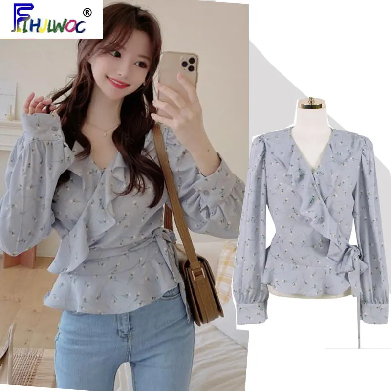 

2020 Summer Short Cute Tops Hot Sales Women Shirt Preppy Korean Japanese Style Date Girls Floral Ruffled Peplum Top Blouse 3122