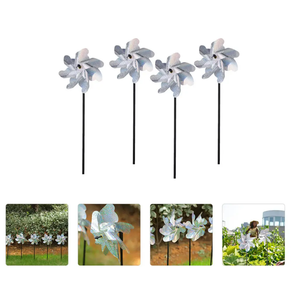 

4pcs Reflective Pinwheels with Stakes Repelling Bird Windmills Sparkly Windmills