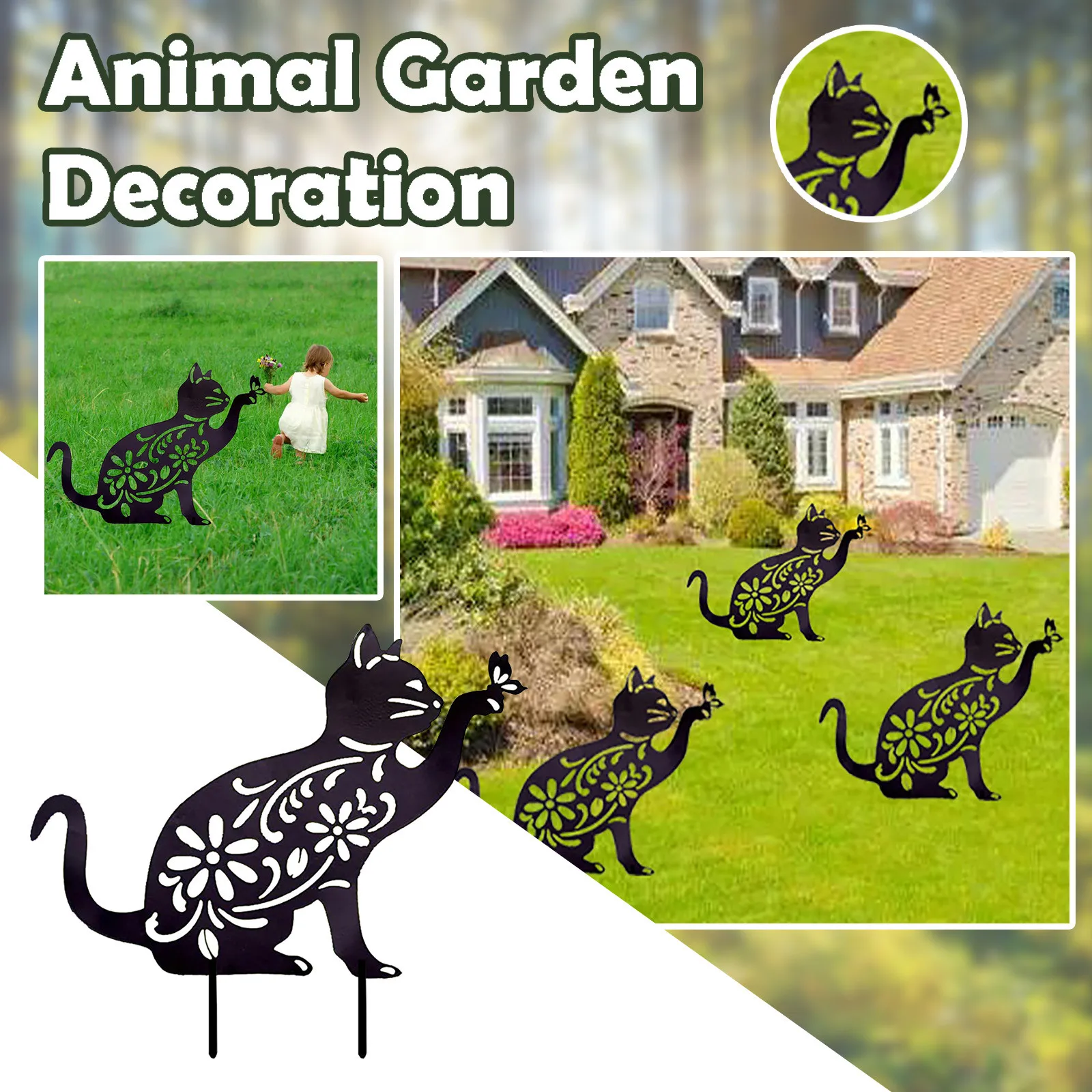 

Yard Art Cat Garden Inserts Acrylic Animal Hollow Inserts Yard Decoration Animal Model Garden Card Garden Decor Accessorie #36