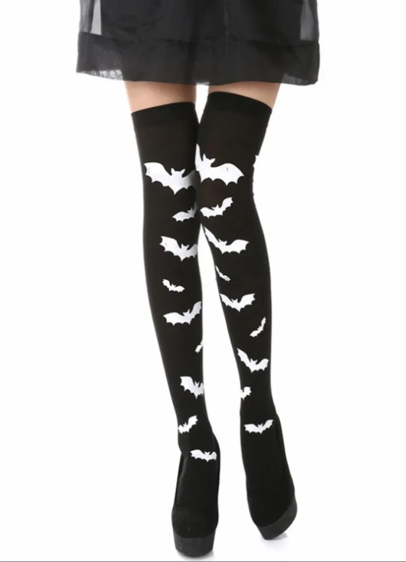 Забавные носки креативные длинные до колена скелета на Хэллоуин в красную