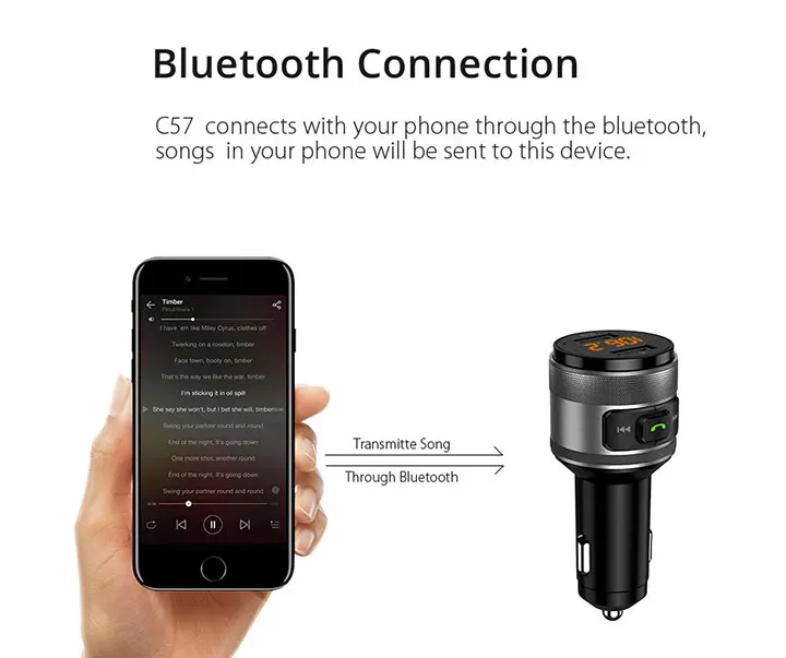 VANJEW C57 Быстрая зарядка 3,0 автомобильный Bluetooth fm-передатчик с двумя usb-портами автомобильное зарядное устройство fm-модулятор MP3-плеер Автомобильная Зажигалка Handfree