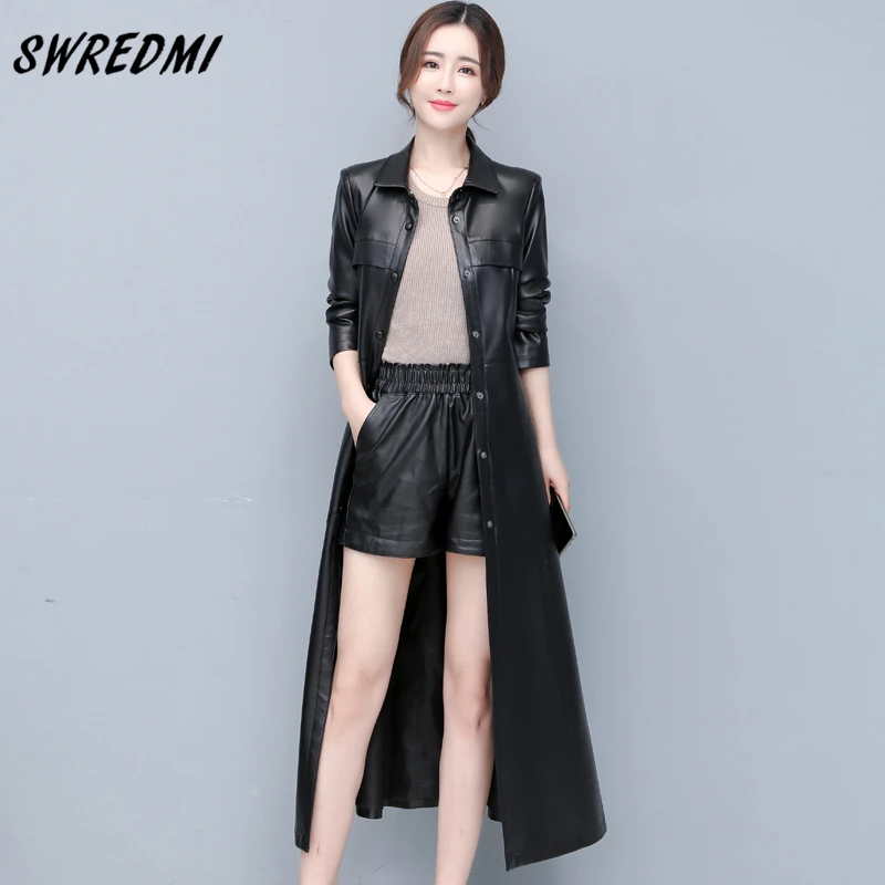 Spring High Quality Leather Coat Women X-Long Faux Leather Clothing For Autumn Female Oversized 5XL Trench 4 Colors SWREDMI