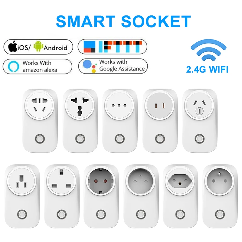 

WIFI Smart Socket Smart Plug EU UK Swit AU BR FR JP Israel Ita Plug Remote Control Alexa Google Home Energy Monitor For Amazon