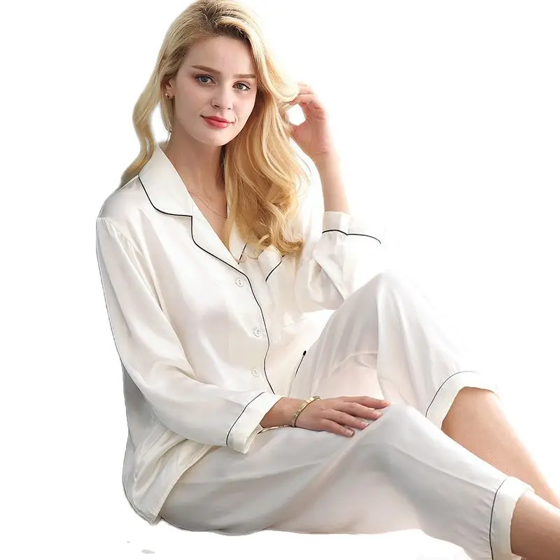 売る パジャマ女性のセクシーな本物のシルクパジャマツーピースパジャマセット 100% 天然シルク Pijamas 女性ラウンジセット T77166