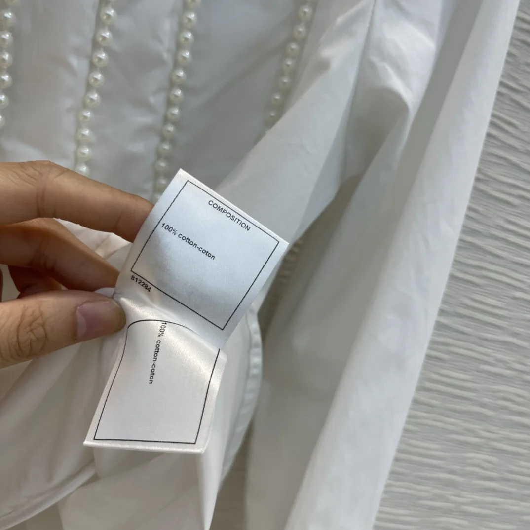 

Luxury Pearl Chain White Shirts for Women Summer 2021 New Lapel Long Sleeve Plus Size Shirt Elegant Lady Cotton White Shirt Tops