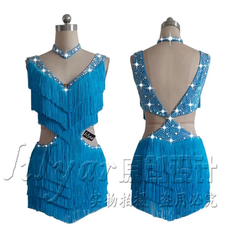 Сексуальное женское платье для латинских танцев блестящие стразы бахрома юбка