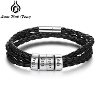 personalized braided leather bracelets diy beads charm bracelets mens bracelet gift custom jewelry family gift lam hub fong