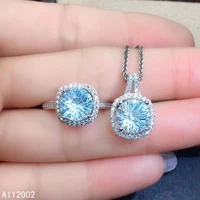 kjjeaxcmy fine jewelry natural blue topaz 925 sterling silver women pendant necklace ring set support test lovely hot selling