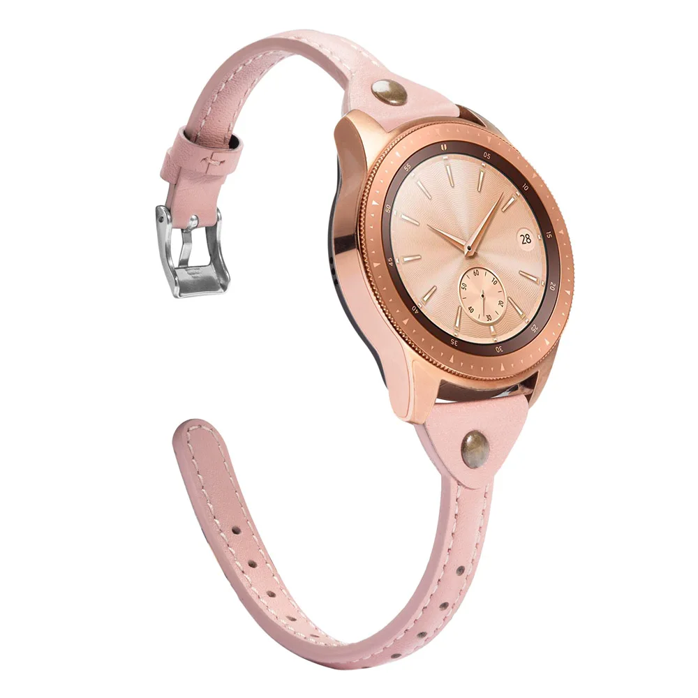 Pink Тонкий ремешок для часов из натуральной кожи для samsung Galaxy Watch 42 мм 46 мм женский ремешок Серебристый Стальной ремешок с пряжкой для активных 2 40 мм 44 мм - Цвет ремешка: Pink