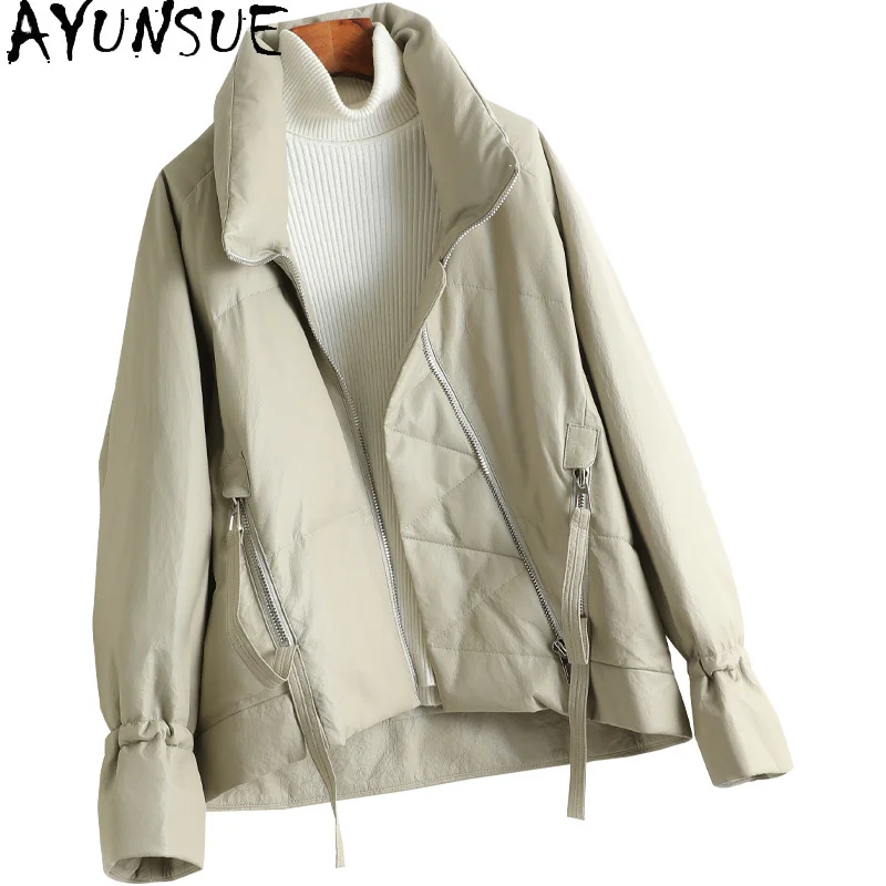 

Genuine Sheepskin Leather Jacket Women Autumn Winter Casual Real 20% White Duck Down Coats Casaco Feminino Gxy908