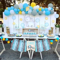 blue baby elephant theme birthday pull flag set party decoration supplies layout banner tablecloth cups and plates baby shower