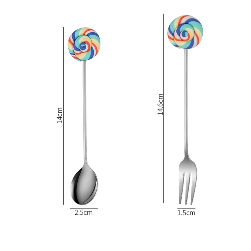 

Donut Lollipop Fork Spoon 304 Stainless Steel Dessert Fruit Forks Honey Coffee Stirring Spoon Kid Cutlery Dinnerware Accessories