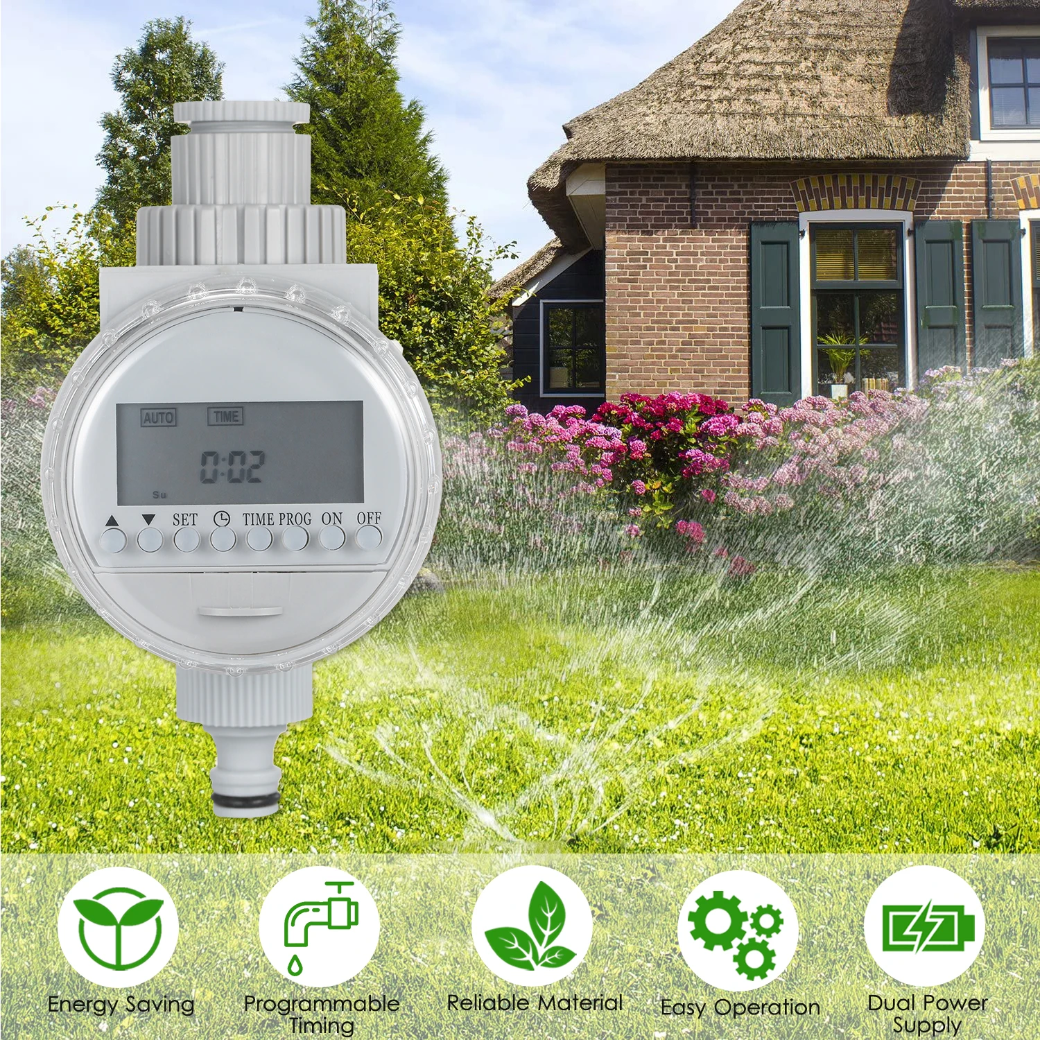 

Solar Powered Water Irrigation Timer Electronic Programmable Automatic Watering Controller Hose Faucet Timer with LCD Display