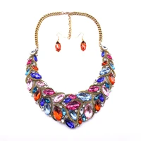 bk colorful gold jewelry set charm crystals glass necklace earrings choker chunky statement gothic bridal jewelry gift new