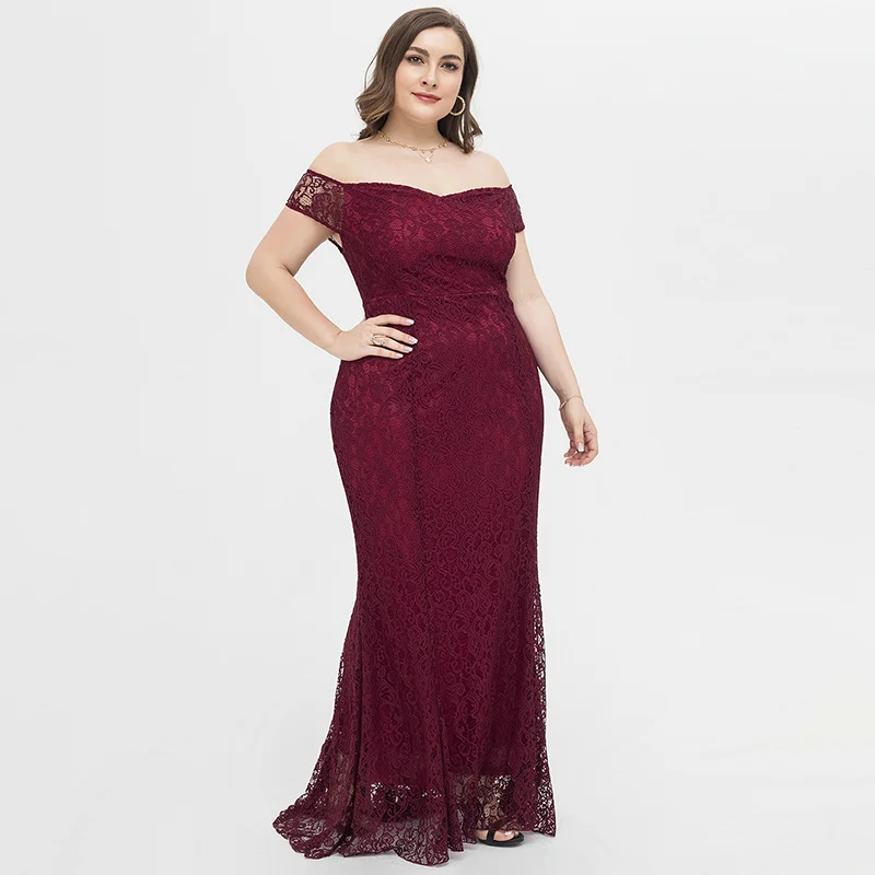 

Plus Size Sexy Lace Dress Small Sweet Style 2021 Europe and America High Quality Slim Temperament Evening Dresses