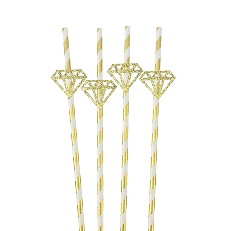 10Pcs Chicinlife, 10 шт., кольцо с бриллиантами, в полоску, из фольги, бумажные соломинки, девичник, вечерние, для свадьбы, душа, невесты, помолвки, украшения, принадлежности - Цвет: 10Pcs