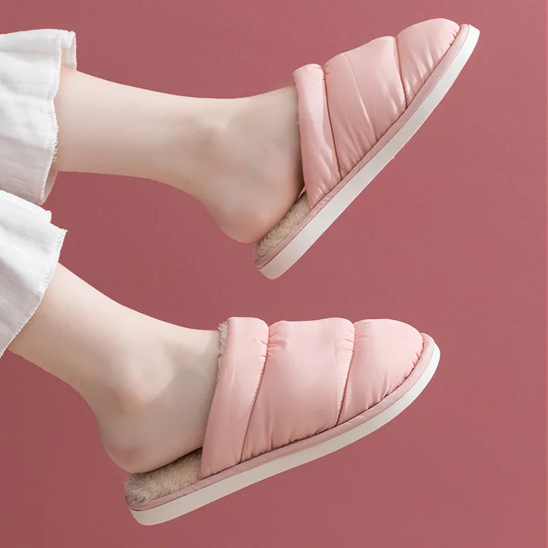 New Cotton Slippers Female Household Autumn And Winter Couples Indoor Clouds Plush Shoes Down Cloth Waterproof Warm Home Men