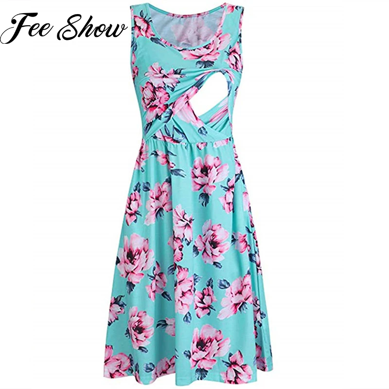 Беременности и родам Открытое платье без рукавов летнее миди для кормления