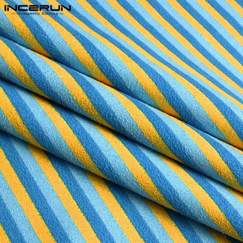 

Men Sleep Robes Striped Patchwork Hooded Short Sleeve Homewear Nightgown Comfortable Loose Pockets Mens Bathrobes INCERUN S-5XL