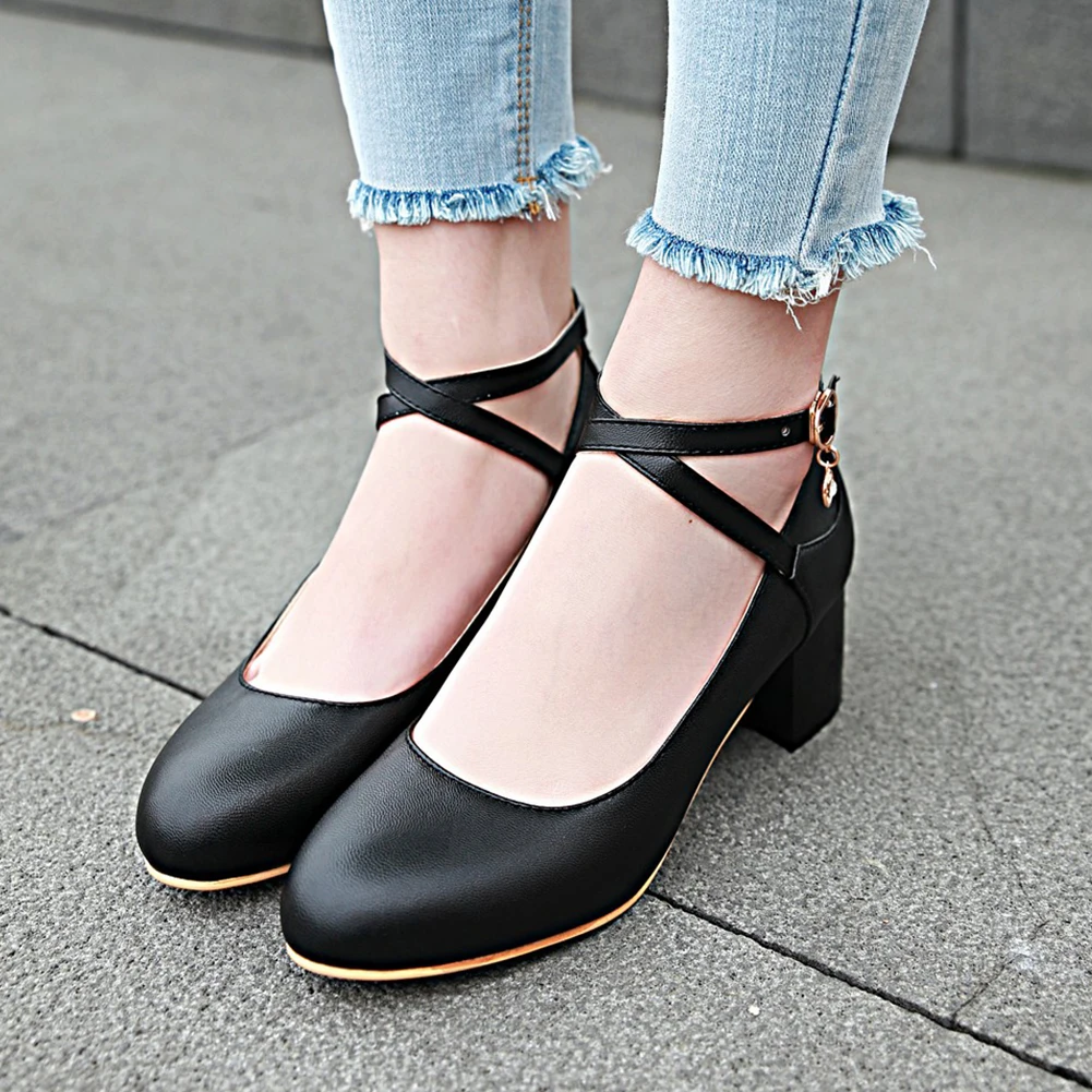 

SARAIRIS Fashion Buckle Strap Concise Elegant Women Shoes Leisure Comfy Big Size 47 Office Lady Pumps