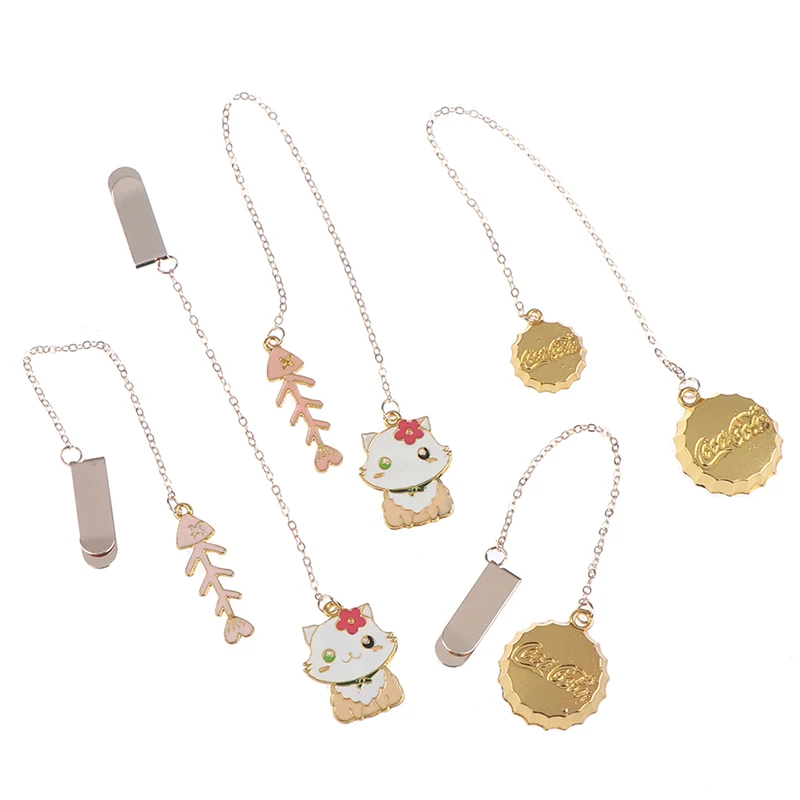 

1 Pcs Cute Pendant Metal Bookmarks Stationery School Office Book Marker Page Clip Student Gift Cat Fish Bones Bookmarks