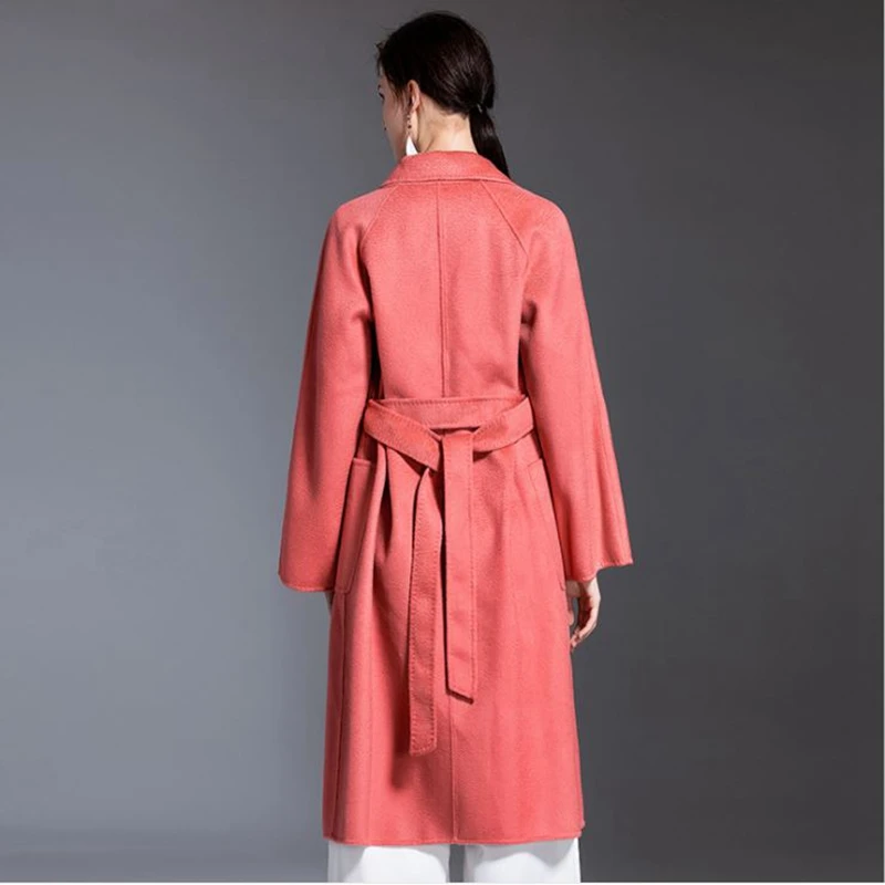 Женское кашемировое пальто зимнее выше колена свободное теплое шерстяное