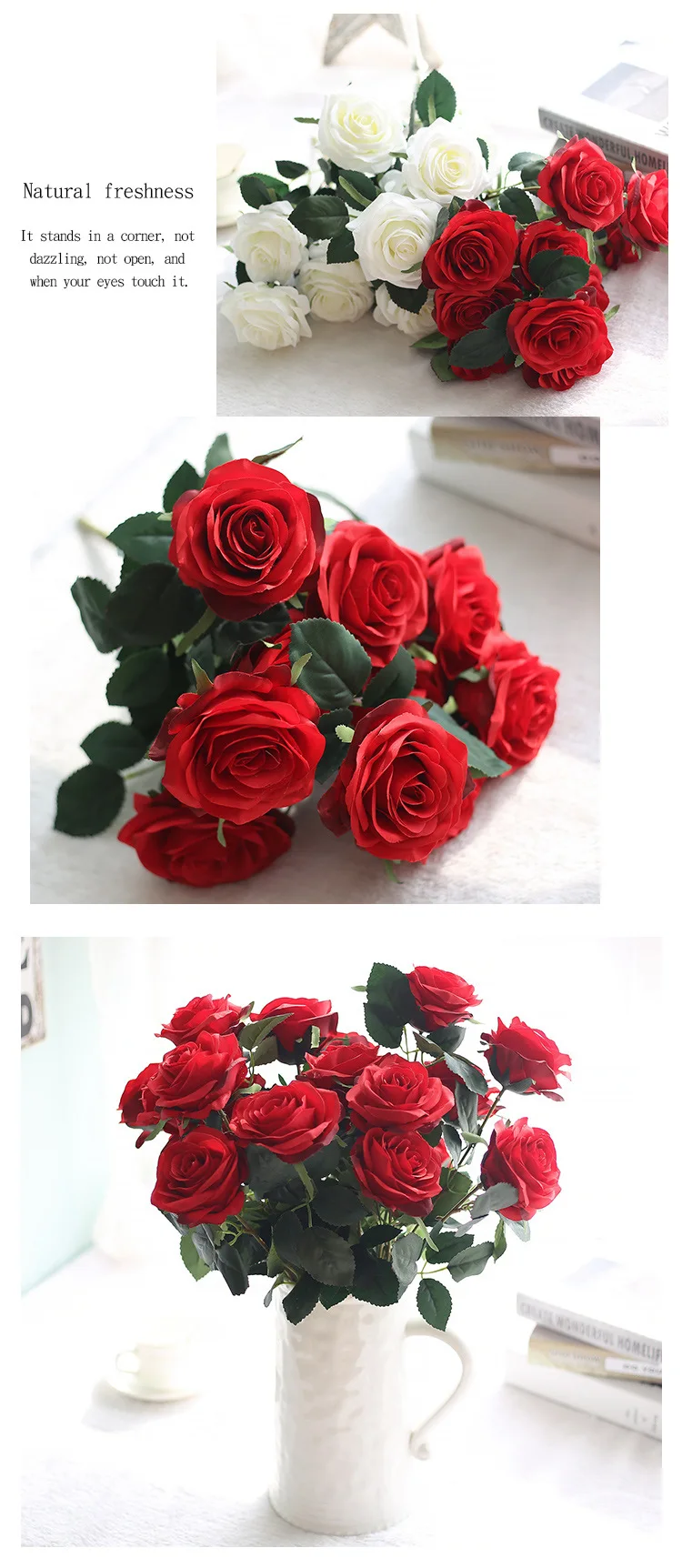 

2 pcs Silk Flowers 10 Head Rose Bouquet High Simulation Flowers For Home Decoration Large