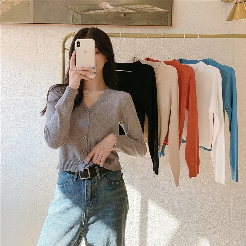 Женский кардиган с V образным вырезом тонкий трикотажный жакет большого размера