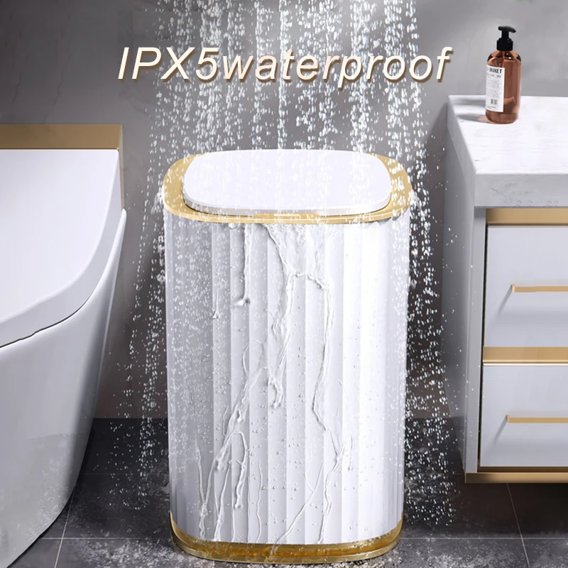 

Kitchen Bathroom Toilet Trash Bin with Garbage Bag Automatic Induction Waterproof Bin with Lid 10/15L Smart Sensor Garbage Bin