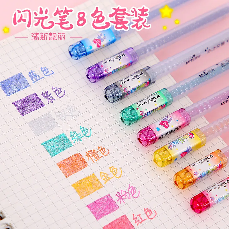 

2022 Детские мигающие цветные ручки, красочные блестящие маркеры для хайлайтера, гелевые необработанные маркеры для хайлайтера