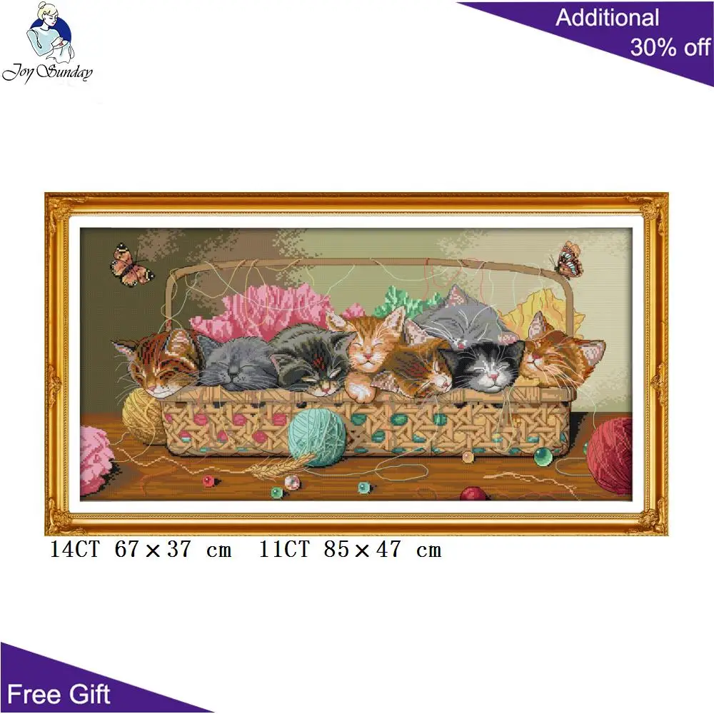 Набор для вышивки крестиком Joy Sunday D975 14CT 11CT с милыми маленькими кошками в