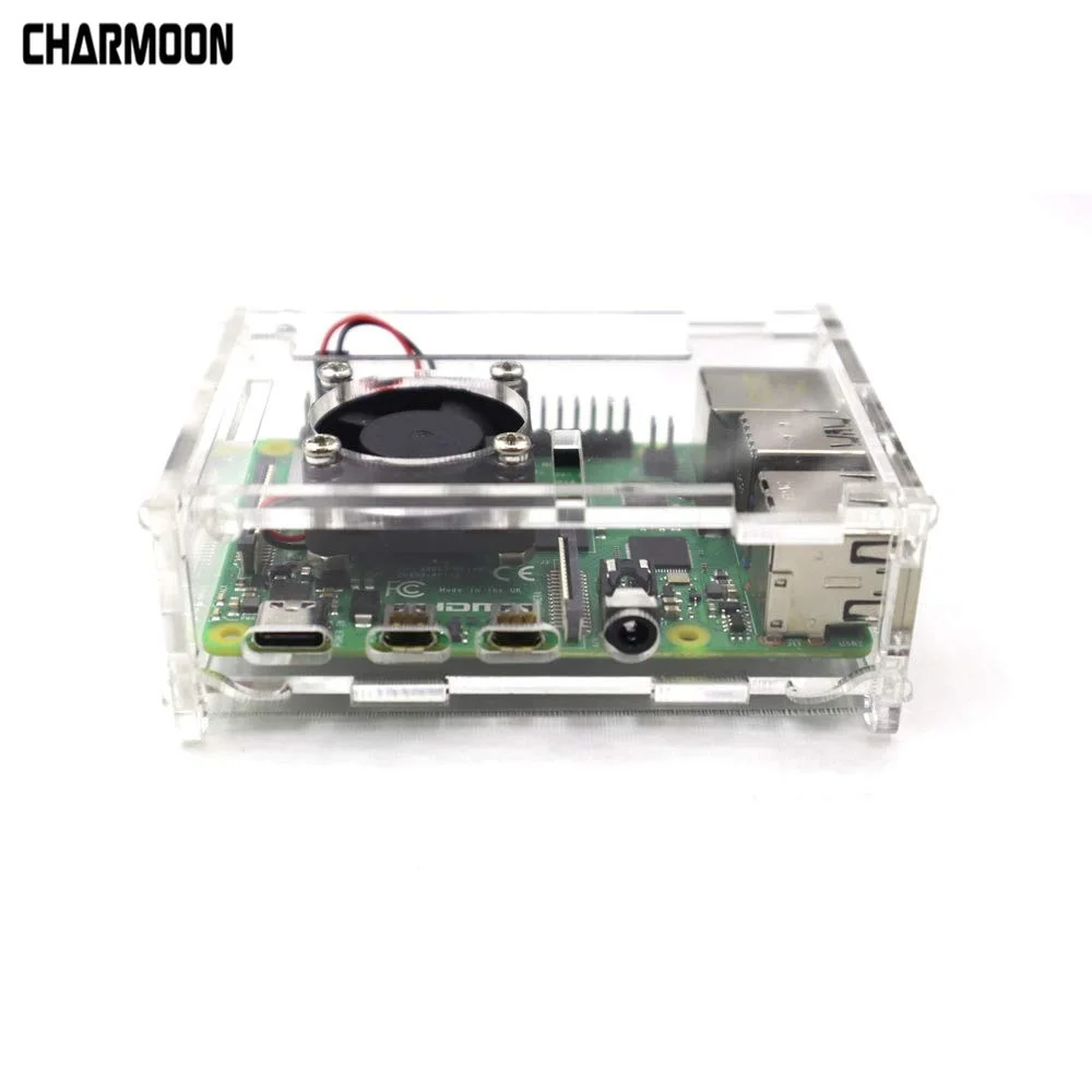 Прозрачный акриловый чехол Raspberry Pi 4 Model B корпус с охлаждающим вентилятором и