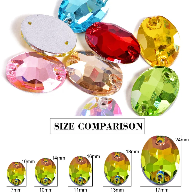 Овальные стеклянные стразы с кристаллами пришивные плоским основанием