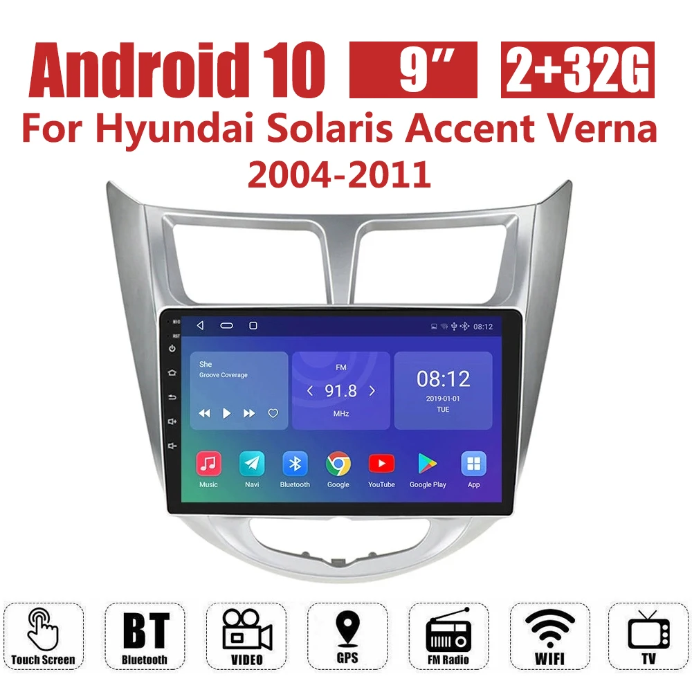 Автомагнитола 2 din на Android 10 для Hyundai Solaris Accent Verna 2004-2011 Автомобильная