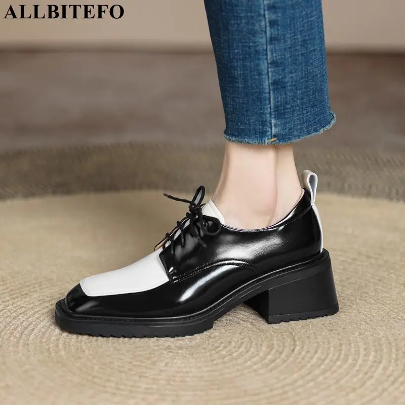 

ALLBITEFO Size 34-40 Mixed Colors Fashion High Quality Real Genuine Leather Street Walking High Heel Shoes Women Heels Shoes