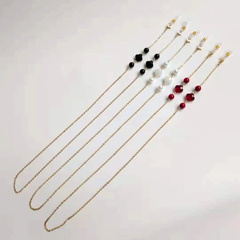 Цепочка для очков с хрустальными бусинами четырехлистный клевер цветок