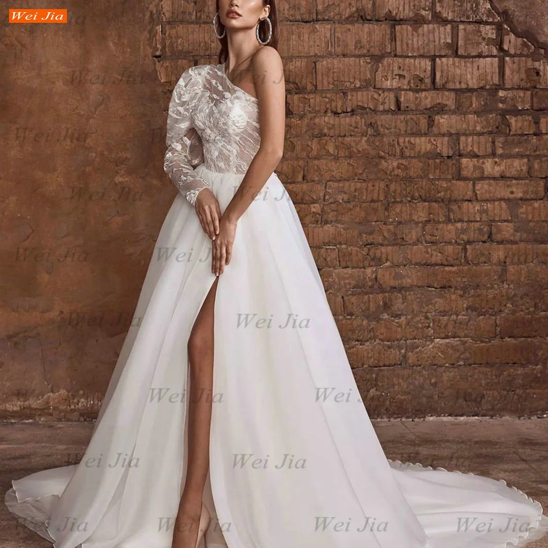 

Женское Свадебное Платье It's yiiya, белое кружевное Платье на одно плечо с аппликацией из органзы по индивидуальному заказу на лето 2021