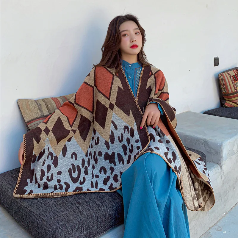

National Style Knitwear Travel Shawl Female Autumn Winter Outdoor Sunscreen Hooded Scarf women pashmina