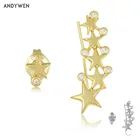 ANDYWEN 925 пробы Серебряная Золотая звезда длинная звезда Шпилька-Сережка для пирсинга Циркон CZ Серьги Зажимы изысканные ювелирные изделия подарок