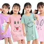 Летнее Ночное платье для девочек детские пижамы хлопковые ночные рубашки с рисунком животных для девочек детская одежда для сна с короткими рукавами Одежда для крупных девочек
