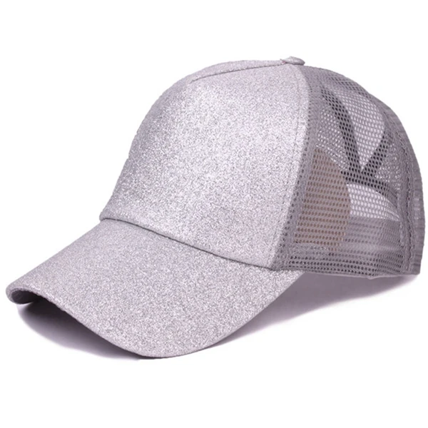 Quaslover блестящая Бейсбол Кепки Для женщин грязный булочка Snapback летние сетчатые Шапки Регулируемый Повседневное Спорт с блестками в стиле хип Кепки ковбойские шляпы - Цвет: silver