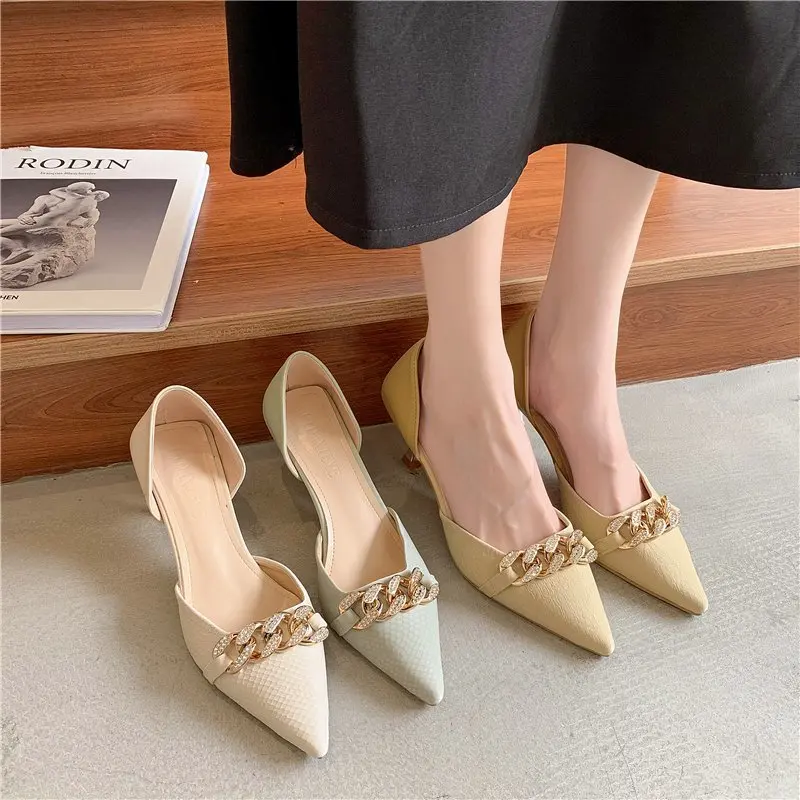 

Retro Women Shoes High Heels Pointed Toe Branded Pumps 2021 Sandals Ladies Shallow Mouth All-Match Basketball Platform Lace-Up S