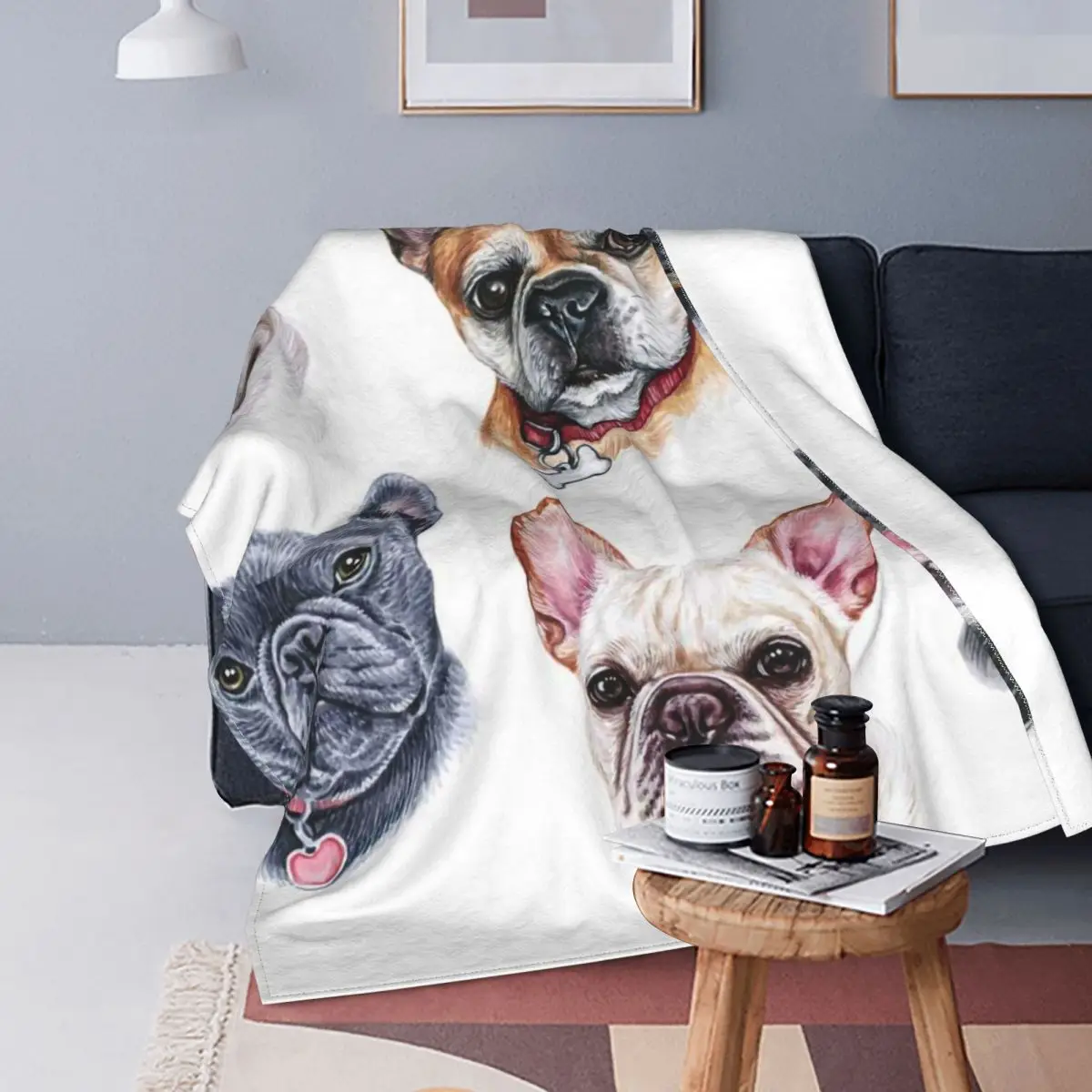 

French Bulldog Dog Cute Blanket Modern Stitch Cotton Breathable Flannel Throw Blankets For Bedding Bedroom