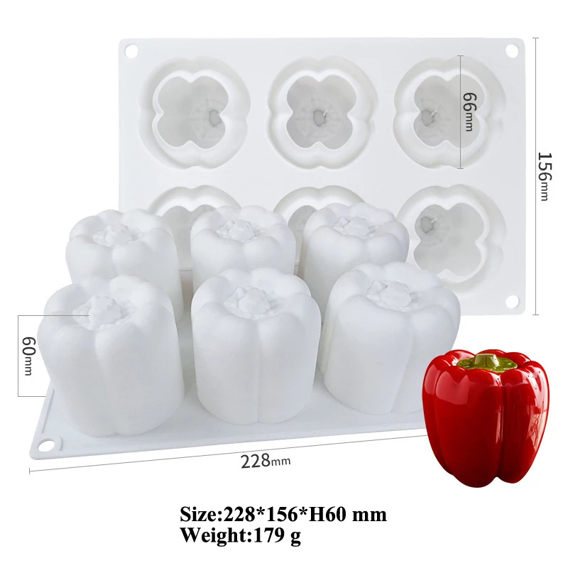 Meibum Chili-Shaped Silicone Mold 6 Cavity Mousse Cake Molds Dessert Decoration Bakeware Pastry Mould Kitchen Baking Tools |