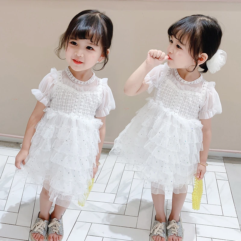 

summer Girls dresses 2020 spring new net yarn fairy princess skirt sweet bubble sleeve children's dress XIAO LU MAO
