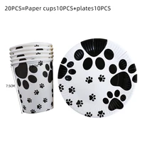 pet cartoon dog paw themedisposable tableware cup plate napkin set kids boys birthday party baby shower decoration supplies
