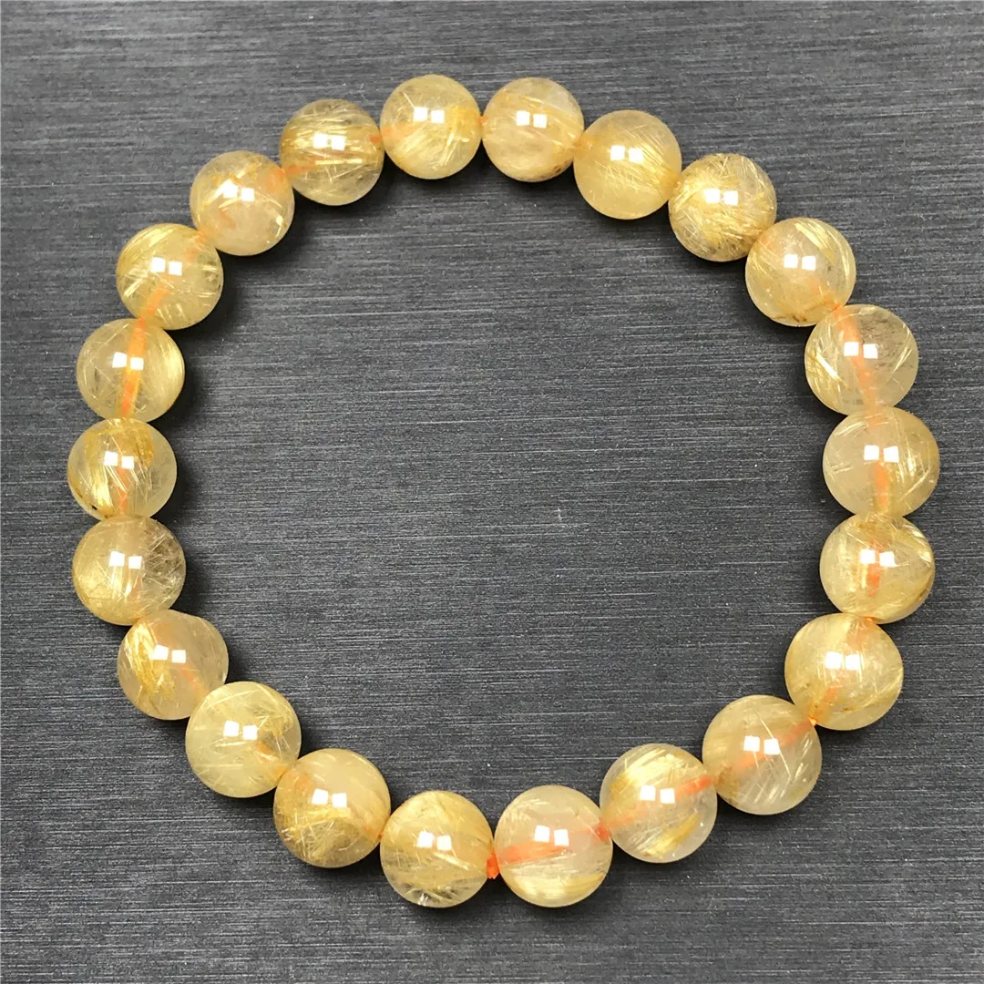 

9mm Natural Gold Rutilated Bracelet For Woman Lady Man Wealth Gift Crystal Beads Quartz Reiki Gemstone Strands Jewelry AAAAA