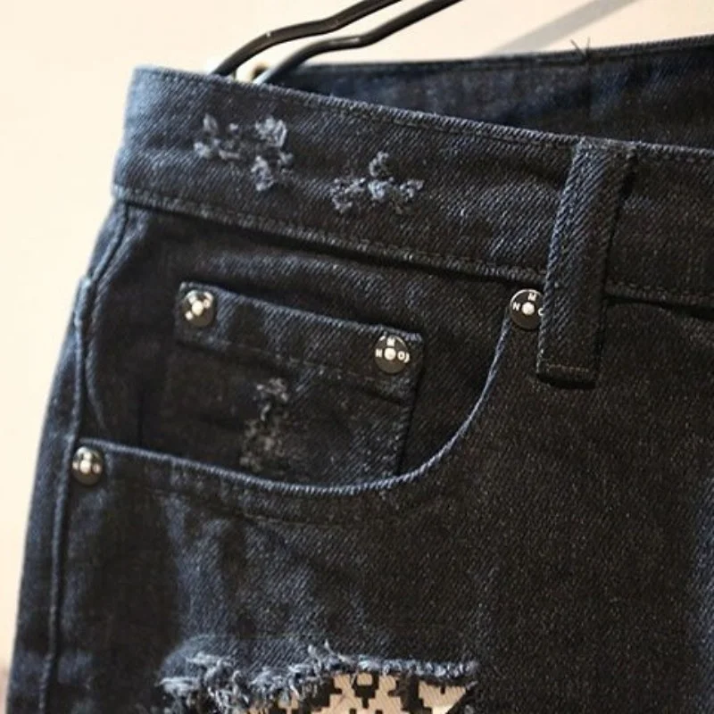 Мужские корейские разноцветные рваные клетчатые повседневные спортивные брюки